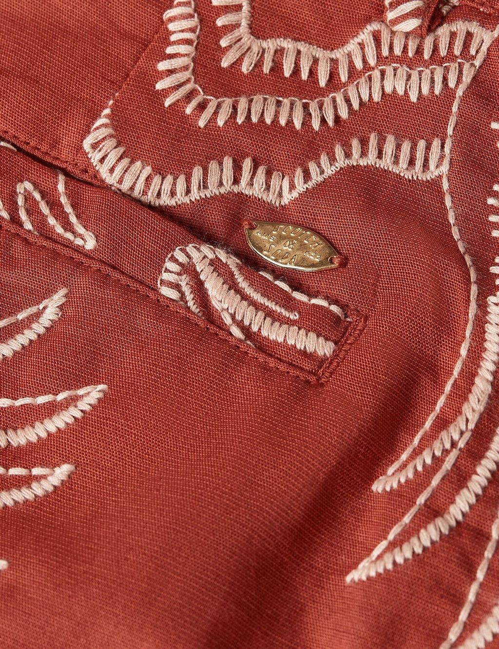 Short Embroidered Linen Blend - Burnt Henna