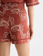 Short Embroidered Linen Blend - Burnt Henna