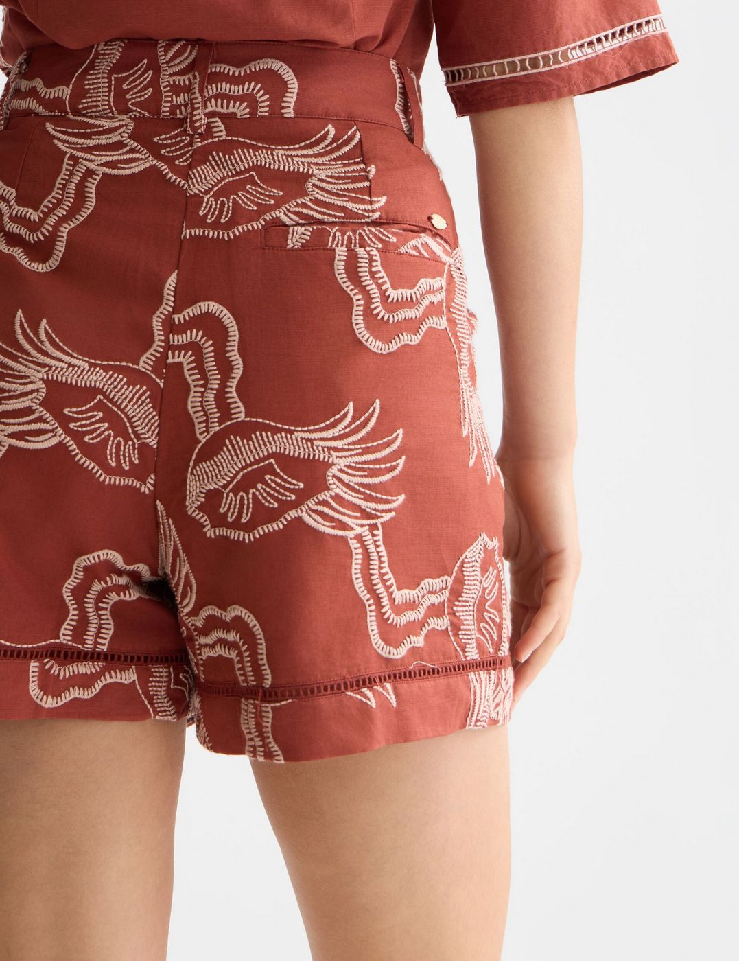 Short Embroidered Linen Blend - Burnt Henna