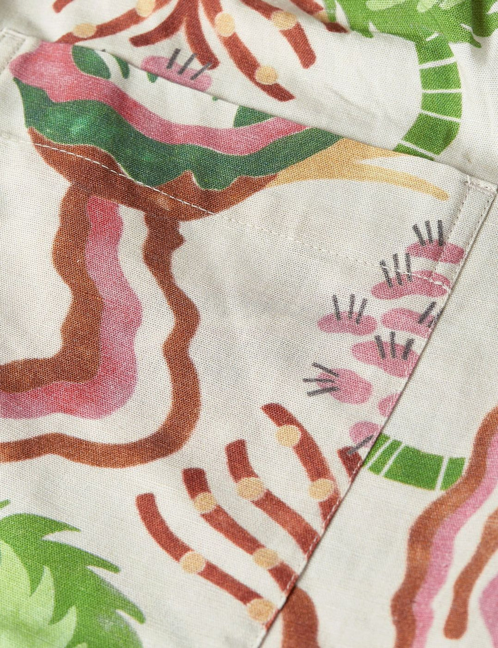 Short Cotton-Linen Elastic Waist - Desert Floral Canyon Clay