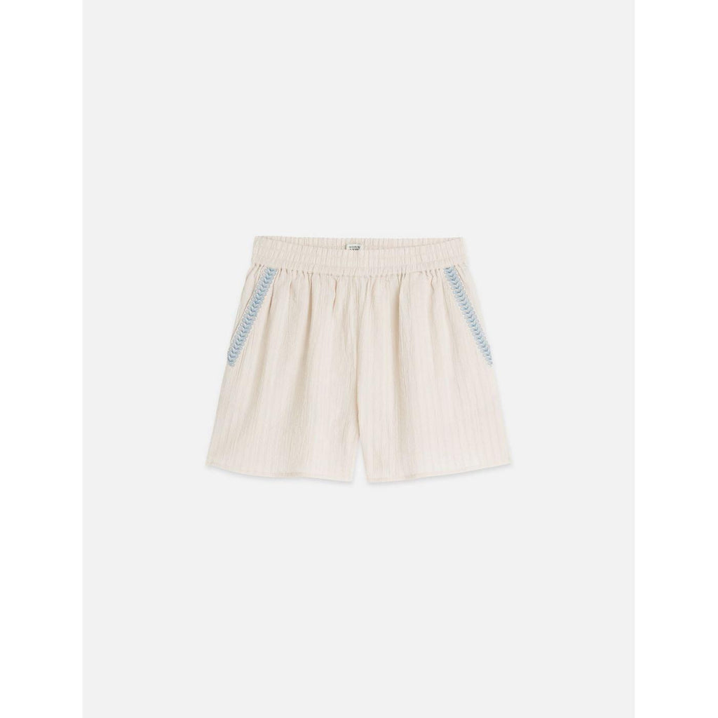 Short Embroidered Cotton Crepe - Fog