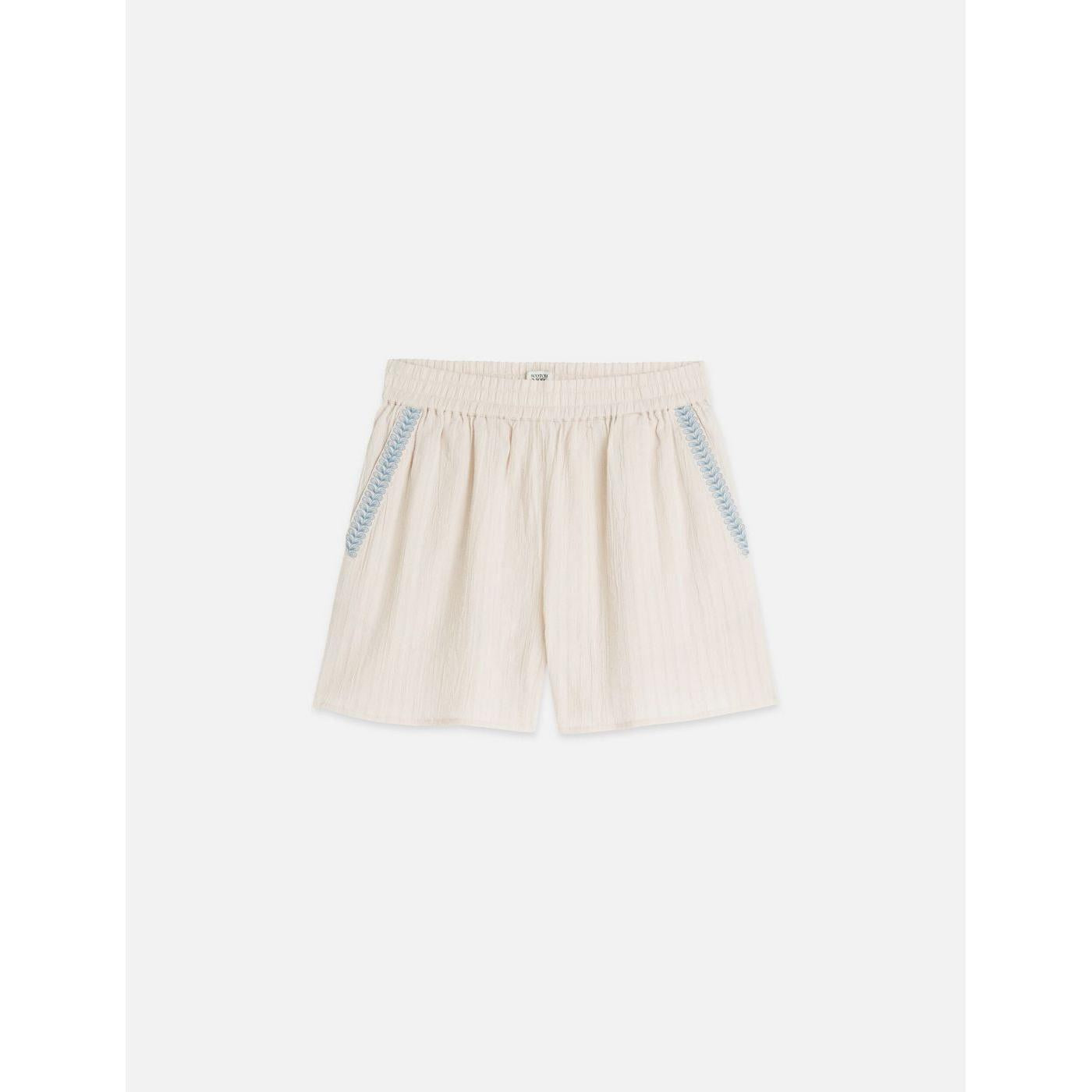 Short Embroidered Cotton Crepe - Fog