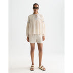 Short Embroidered Cotton Crepe - Fog
