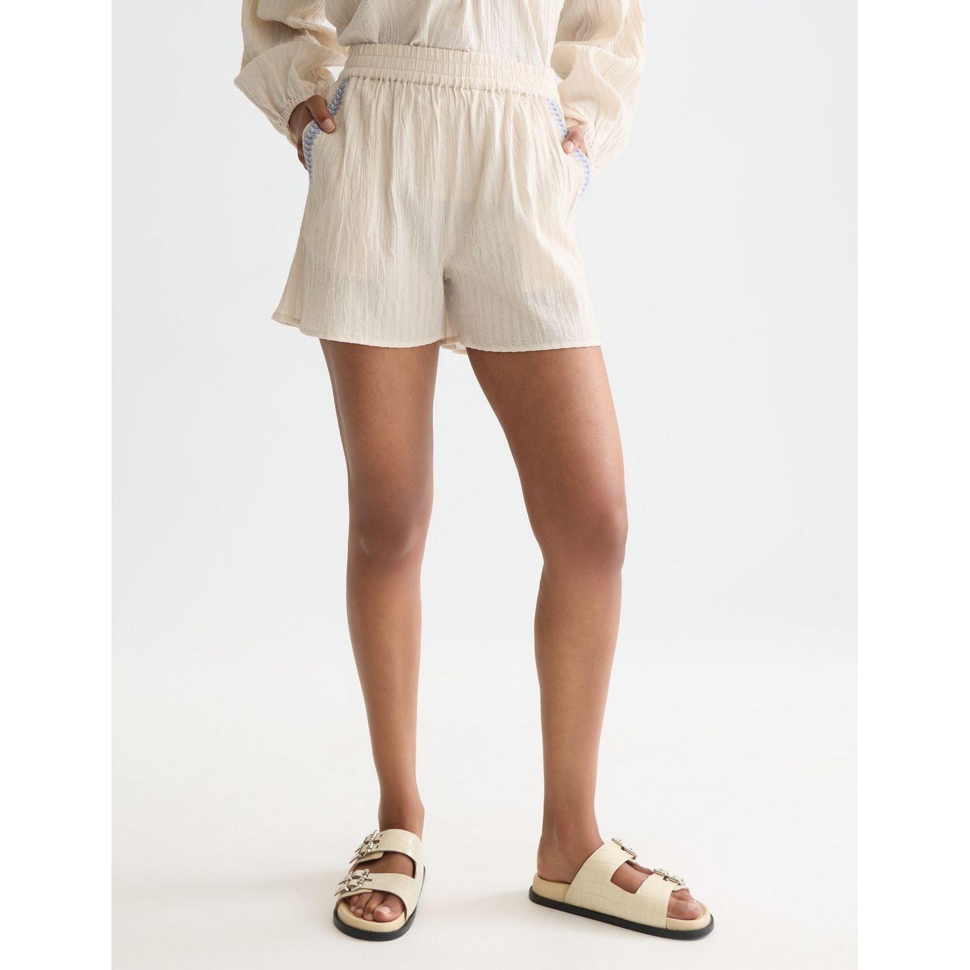 Short Embroidered Cotton Crepe - Fog