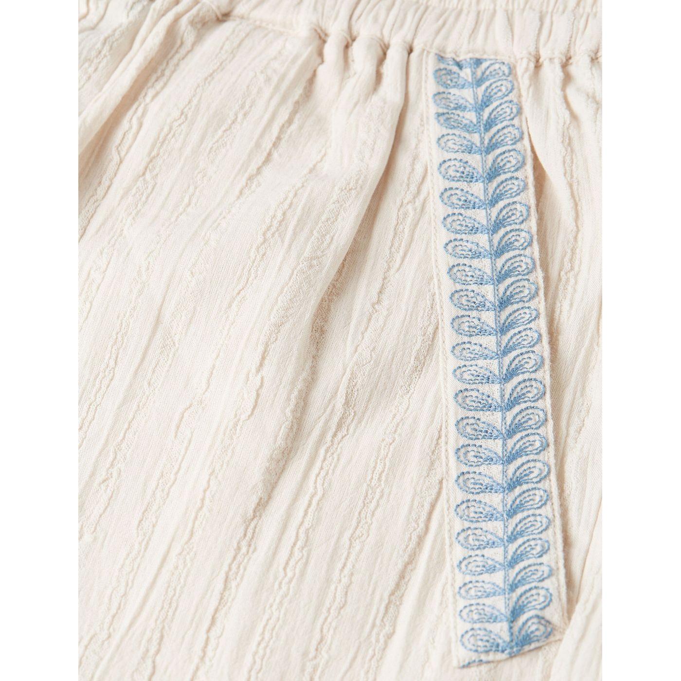 Short Embroidered Cotton Crepe - Fog