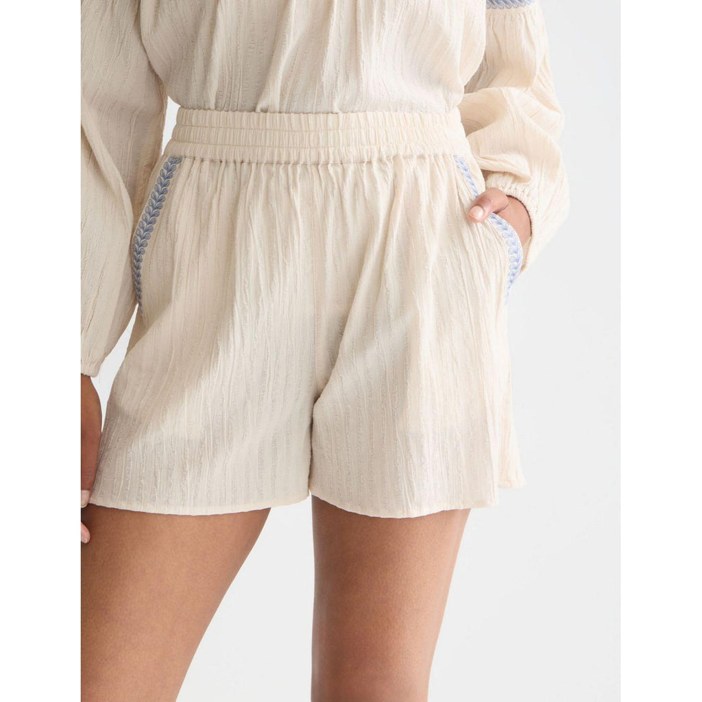 Short Embroidered Cotton Crepe - Fog