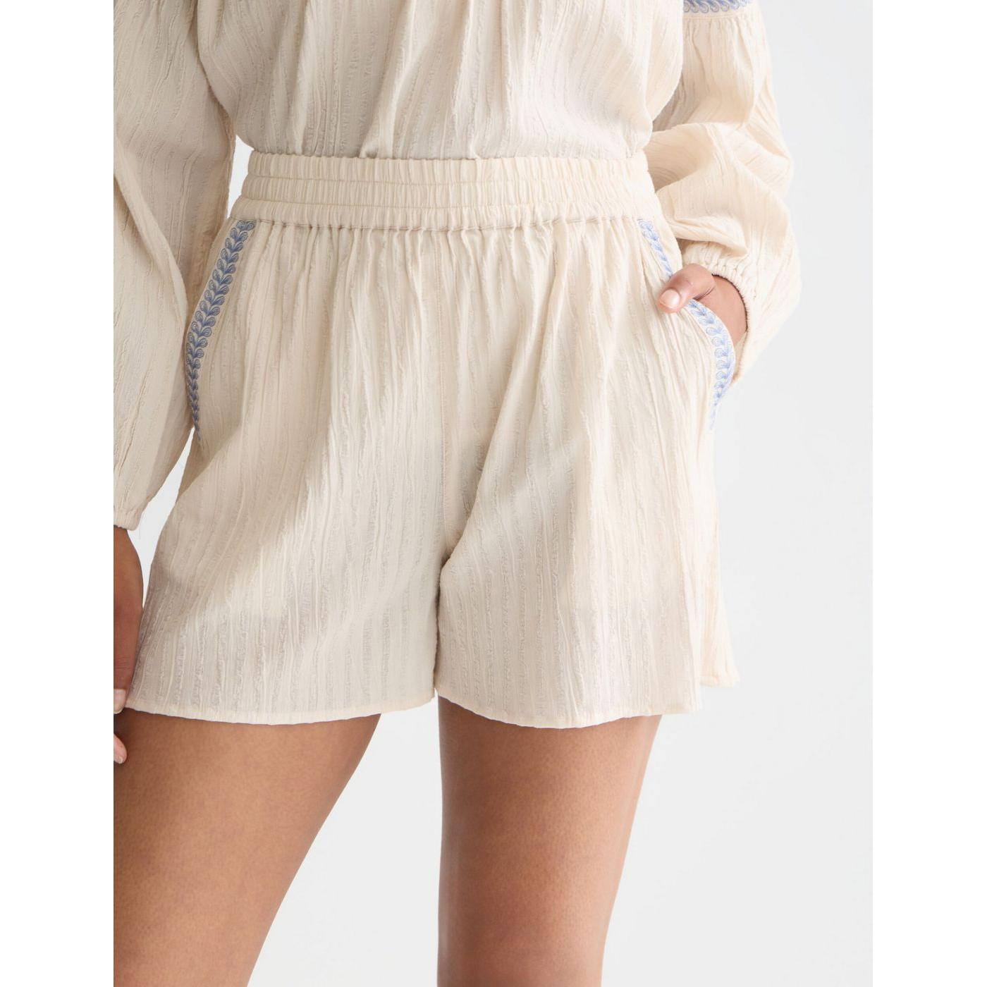 Short Embroidered Cotton Crepe - Fog