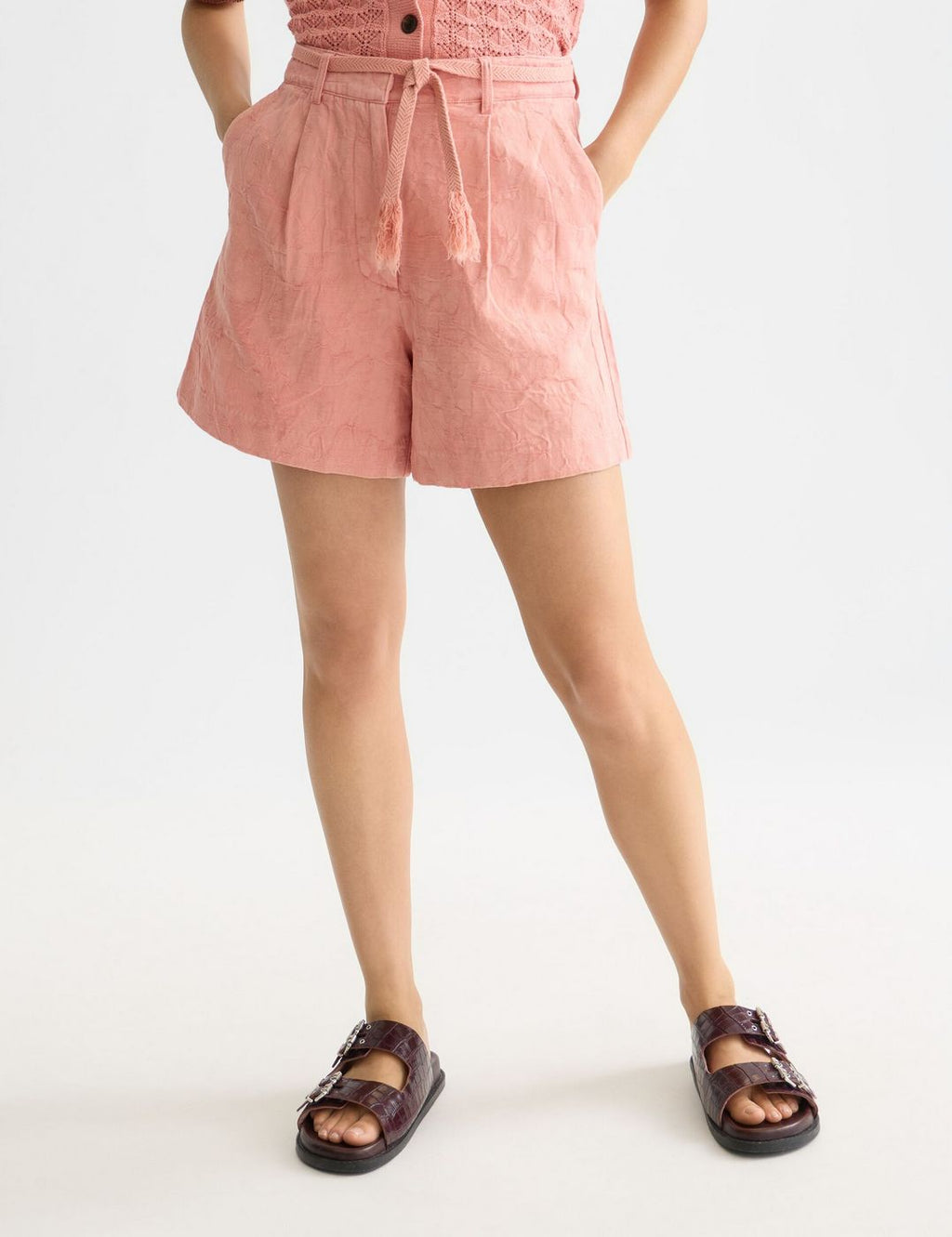 Jacquard Structured High Rise Shorts - Canyon Clay