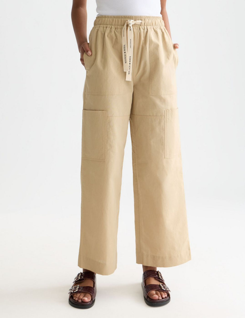 Noa - Linen High-Rise Wide-Leg Relaxed Pull On Pants - Travertine