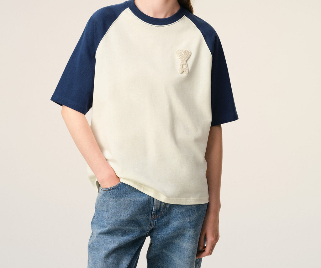 T-Shirt Ami de Cœur Crochet – Ami Paris – Blanc & Bleu
