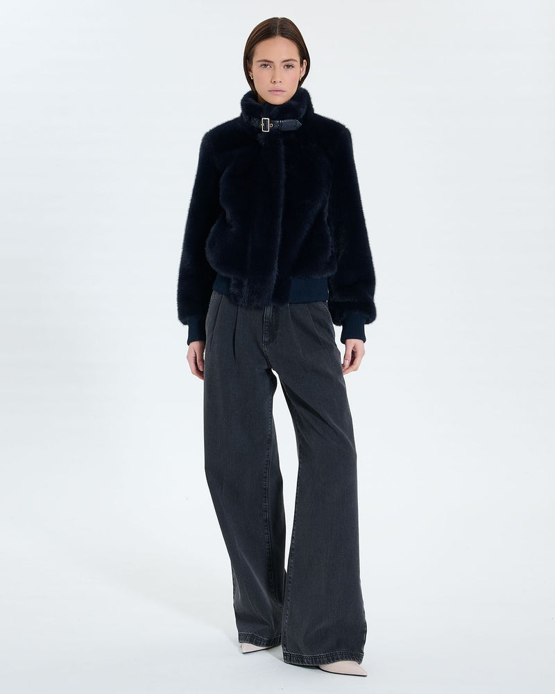Veste courte en fausse fourrure marine_2