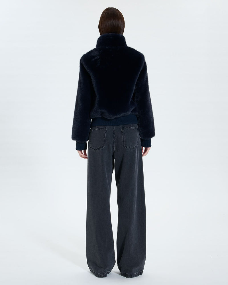 Veste courte en fausse fourrure marine_3