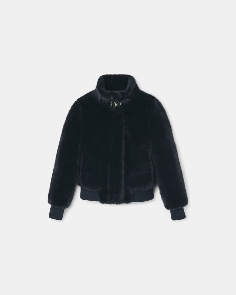 Veste courte en fausse fourrure marine_6