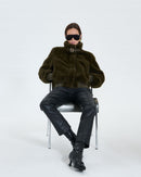 Veste courte en fausse fourrure kaki_2