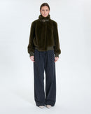 Veste courte en fausse fourrure kaki_5