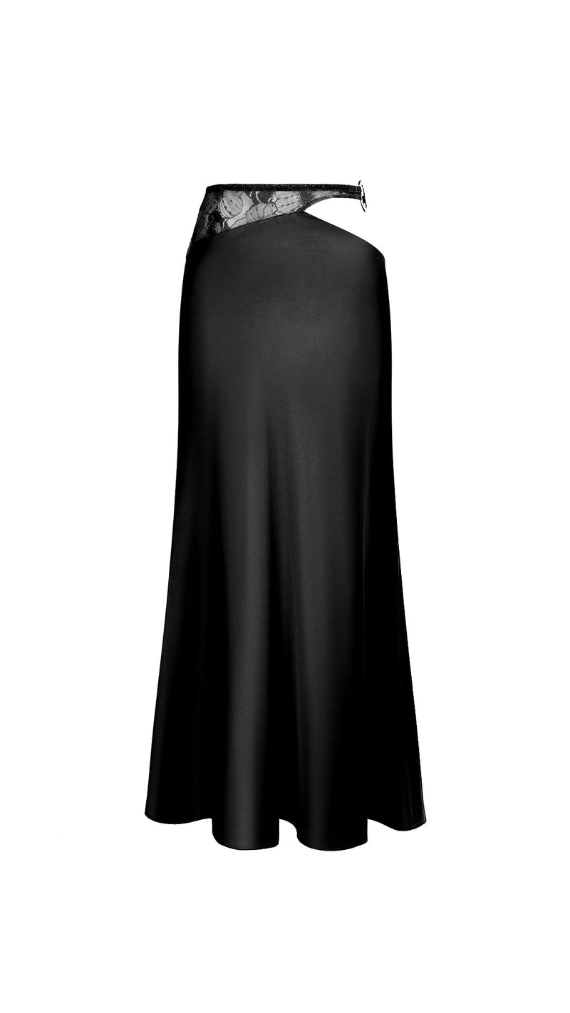 Jupe À Découpe Avec Dentelle - Noir