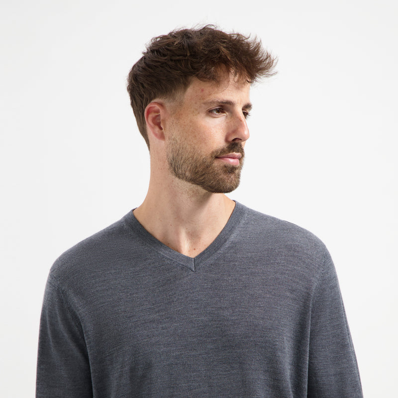 Pull V Neck 100% Merino - Storm Grey