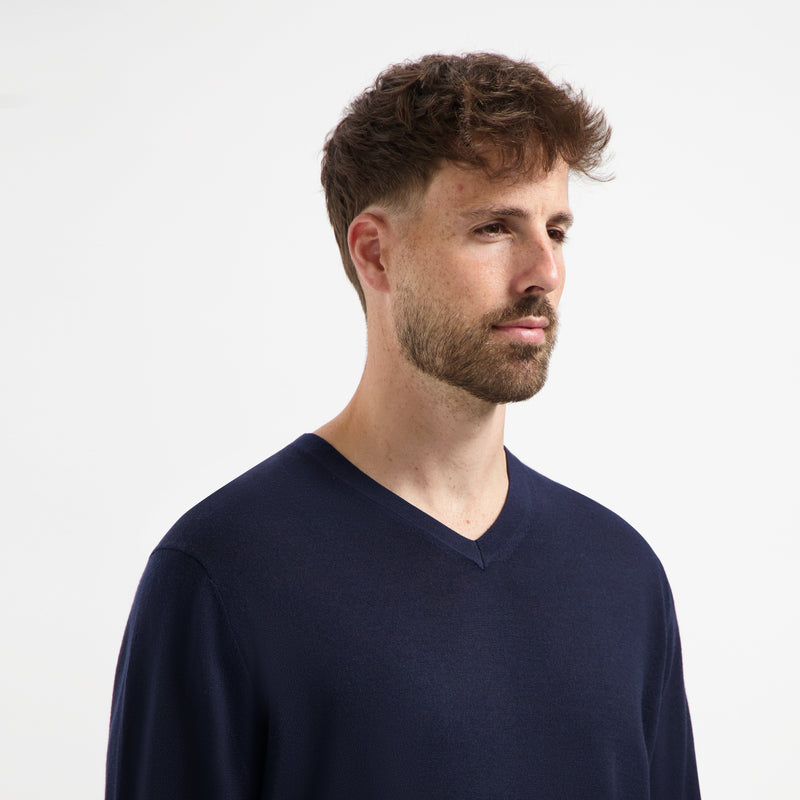 Pull V Neck 100% Merino - Navy Blue