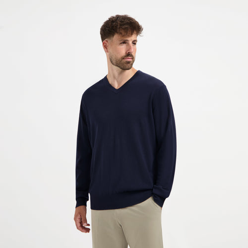 Pull V Neck 100% Merino - Navy Blue