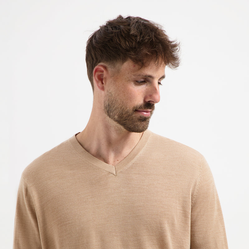 Pull V Neck 100% Merino - Sahara Sand