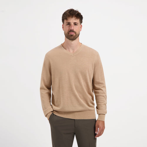 Pull V Neck 100% Merino - Sahara Sand