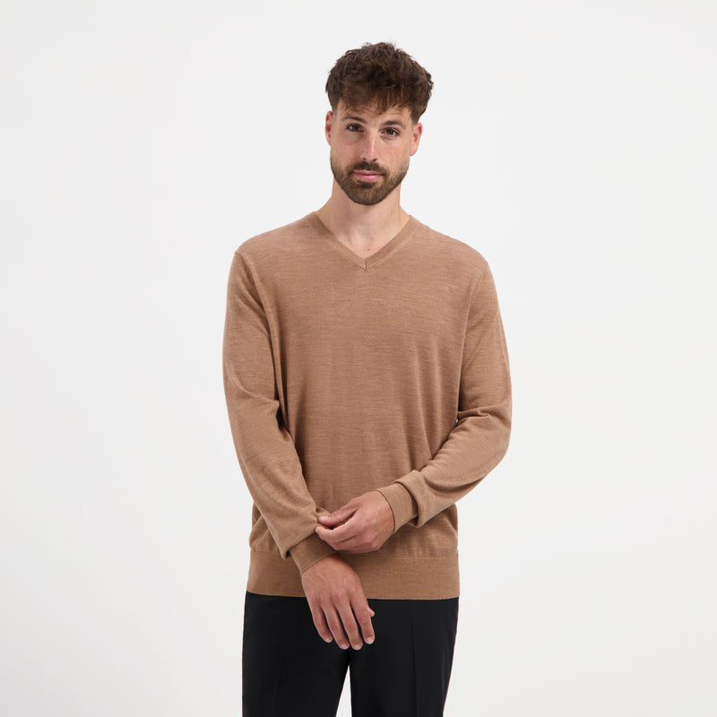 Pull V Neck 100% Merino - Tuscan Camel