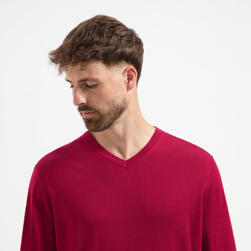 Pull V Neck 100% Merino - Ember Red