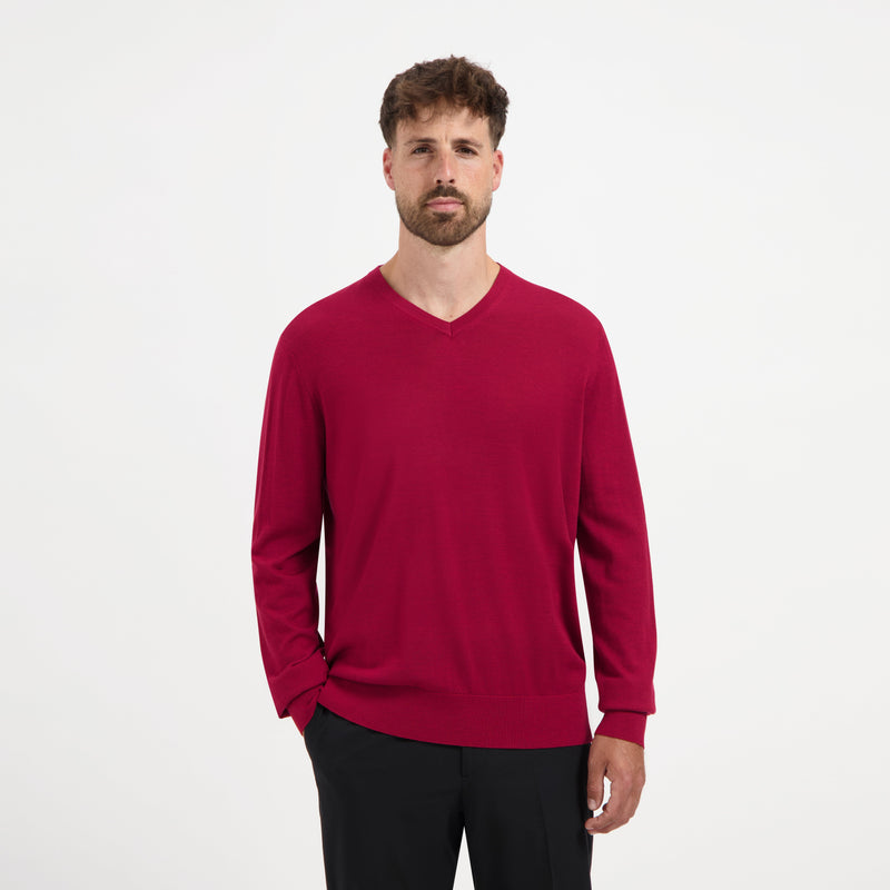 Pull V Neck 100% Merino - Ember Red