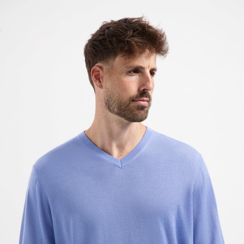 Pull V Neck 100% Merino - Amalfi Blue