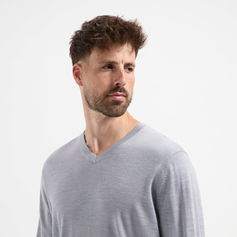 Pull V Neck 100% Merino - Moonstone Grey