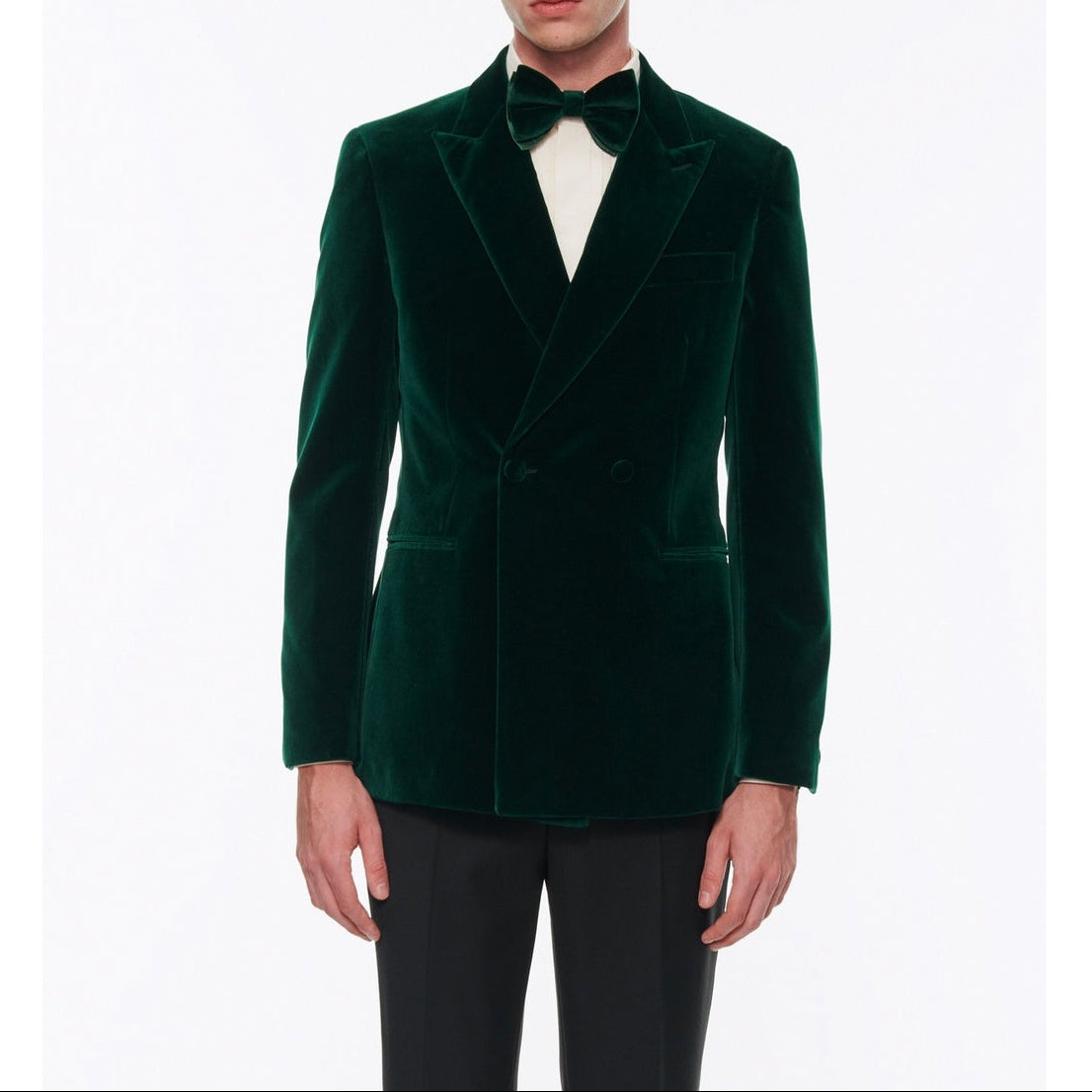 Double-breasted Velvet Tuxedo Jacket - Fir Green