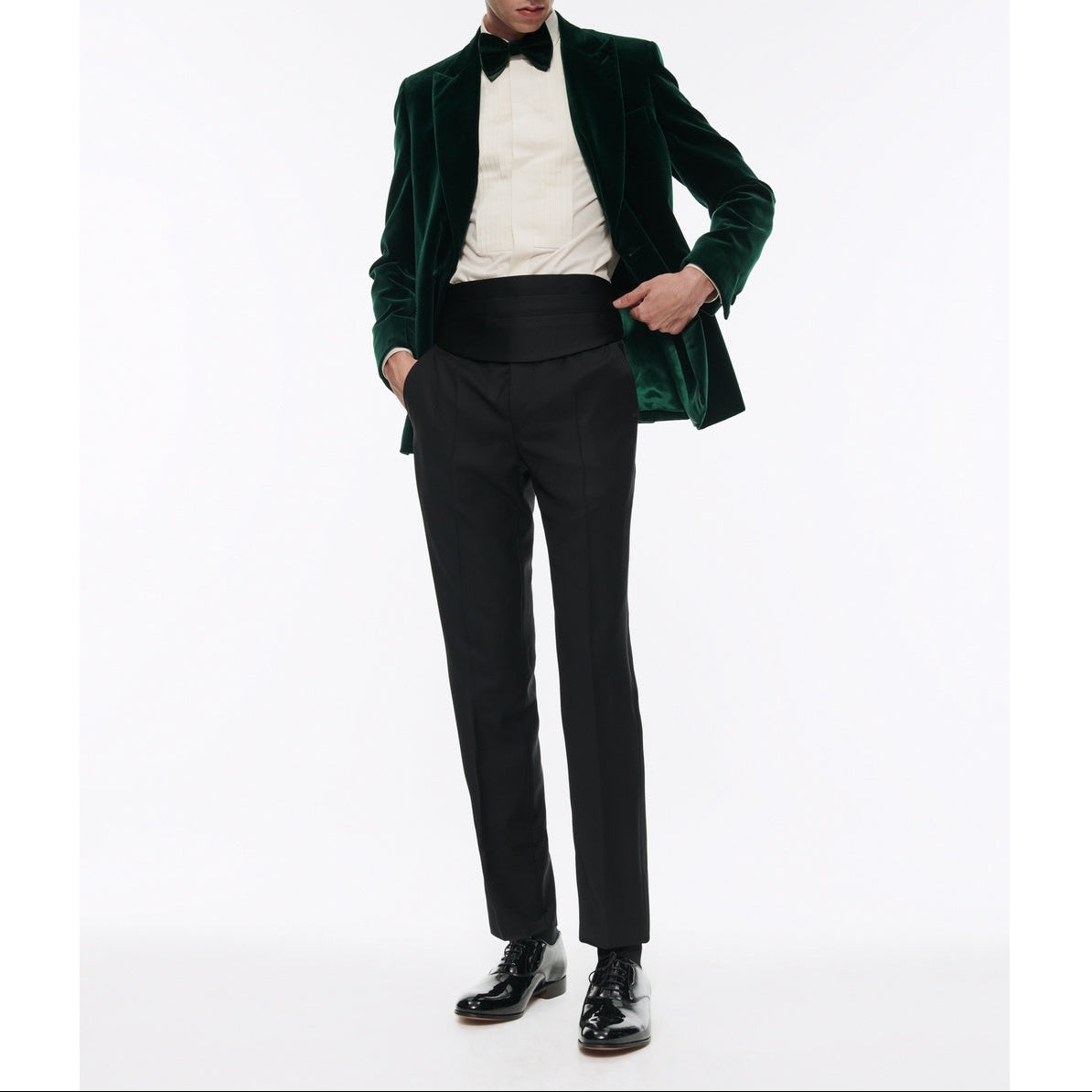 Double-breasted Velvet Tuxedo Jacket - Fir Green