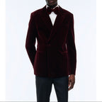 Double-breasted Velvet Tuxedo Jacket - Burgundy
