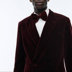 Double-breasted Velvet Tuxedo Jacket - Burgundy