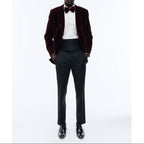 Double-breasted Velvet Tuxedo Jacket - Burgundy