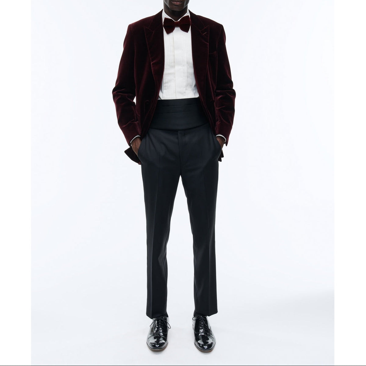 Double-breasted Velvet Tuxedo Jacket - Burgundy