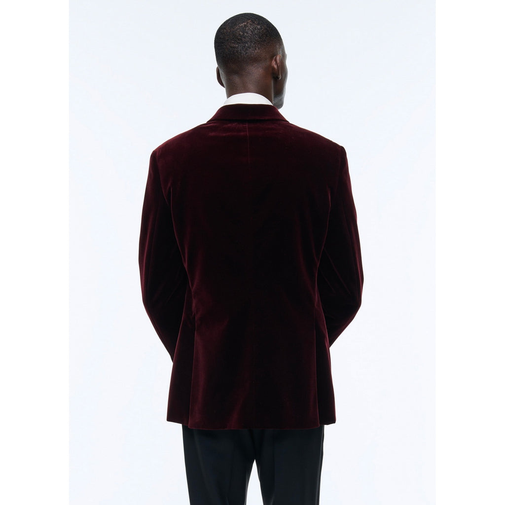 Double-breasted Velvet Tuxedo Jacket - Burgundy
