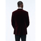 Double-breasted Velvet Tuxedo Jacket - Burgundy