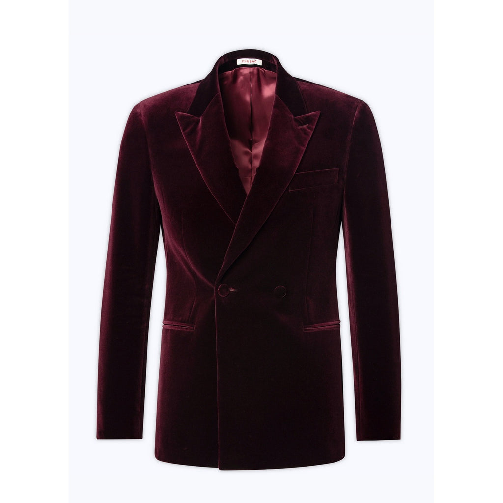 Double-breasted Velvet Tuxedo Jacket - Burgundy