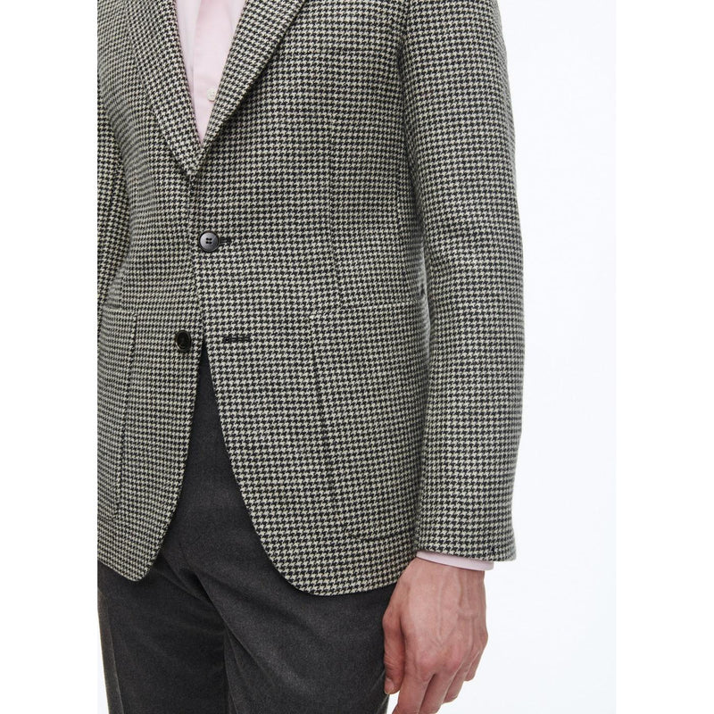 Veste Droite En Laine Vierge - Pied De Poule Noir Et Blanc