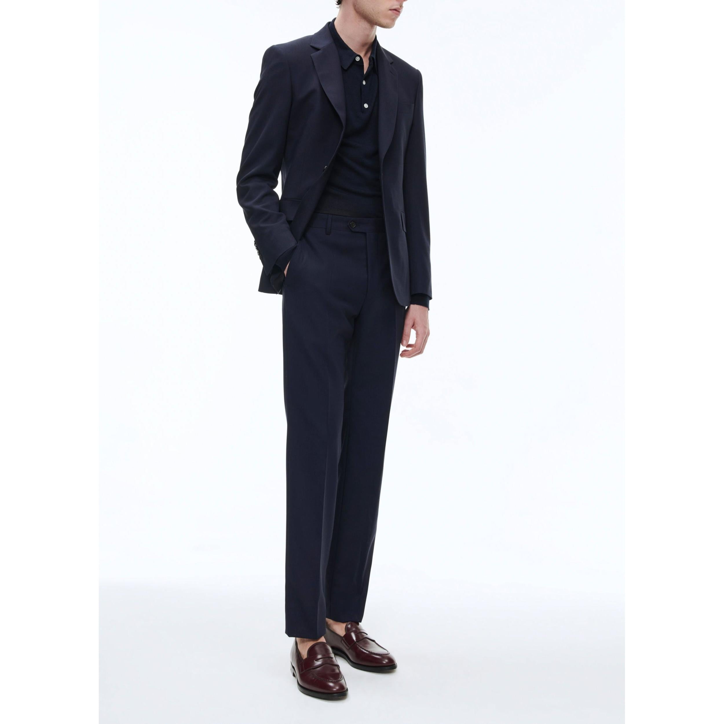 Chaqueta de traje en lona de lana azul marino - Carbono - Hombre