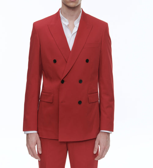 Red Gabardine Double-breasted Jacket - Vermilion