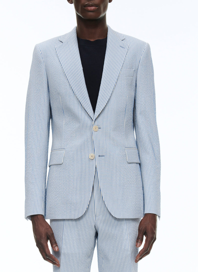 Fursac - Veste En Seersucker De Laine À Rayures - Saphir - Homme