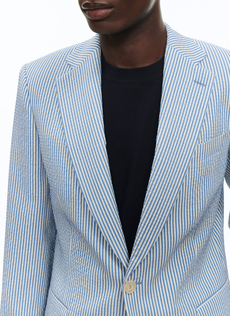 Fursac - Veste En Seersucker De Laine À Rayures - Saphir - Homme
