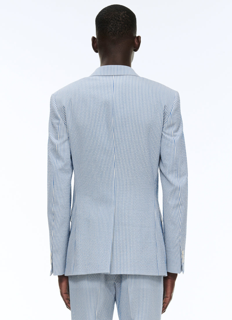 Fursac - Veste En Seersucker De Laine À Rayures - Saphir - Homme