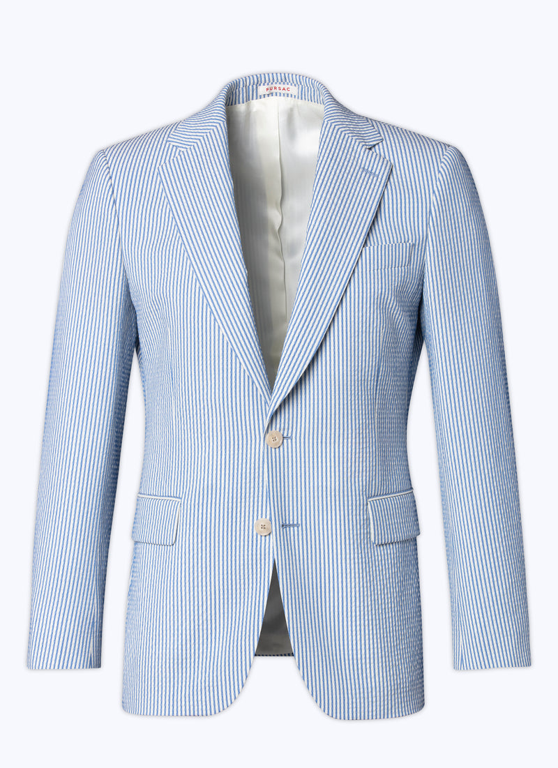 Fursac - Veste En Seersucker De Laine À Rayures - Saphir - Homme