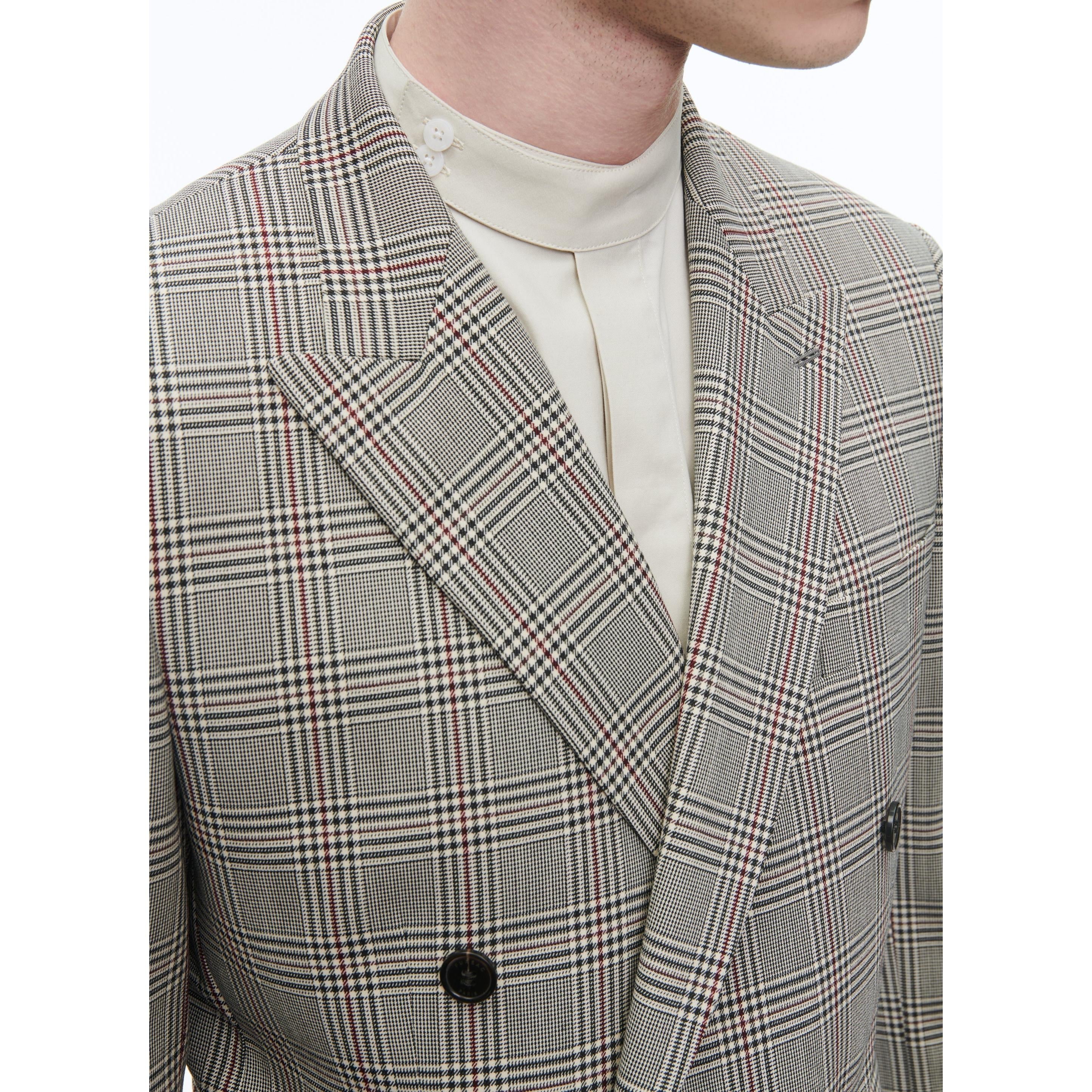 Chaqueta De Mezcla De Lana De Doble Botonadura - Blanco Y Negro