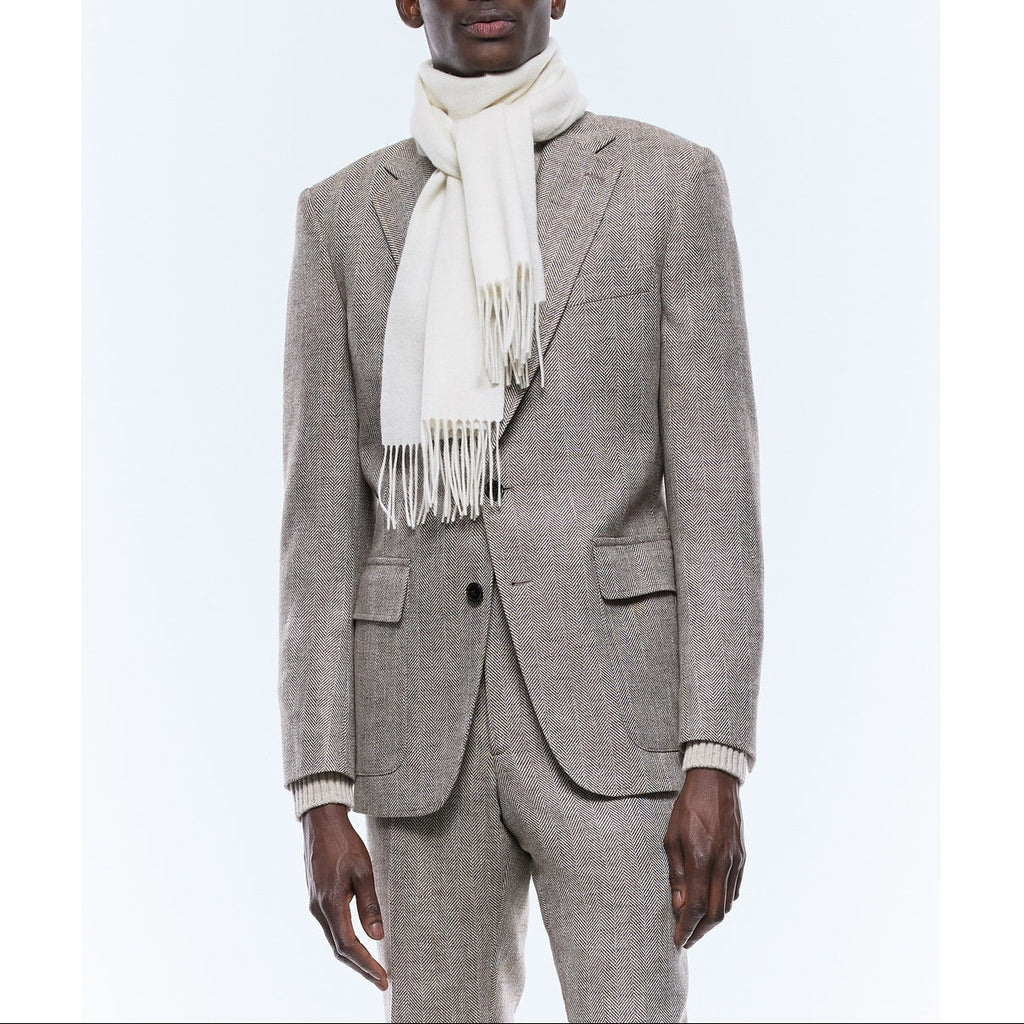 Fitted Herringbone Wool Jacket - Ficelle Beige - Herringbone Pattern