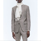 Fitted Herringbone Wool Jacket - Ficelle Beige - Herringbone Pattern