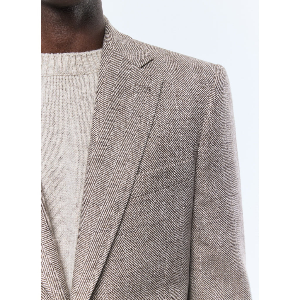 Fitted Herringbone Wool Jacket - Ficelle Beige - Herringbone Pattern